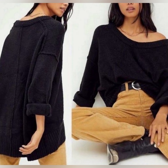 NWT. Free People Brookside Tunic Sweater in Black. Size Small - Picture 2 of 12